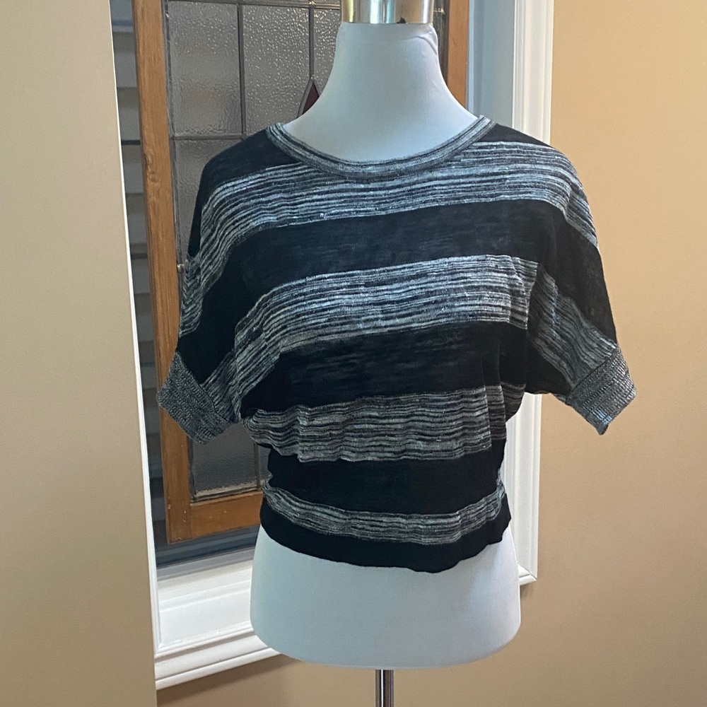 Striped Black and Gray Women's Knit Top